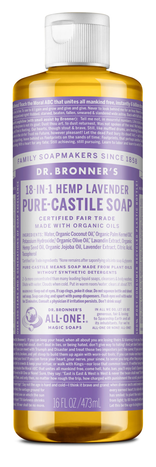 DR. BRONNER 16oz LIQUID LAVENDER SOAP