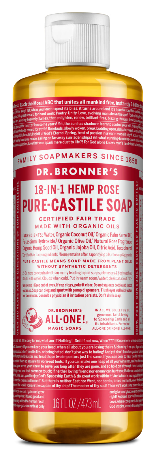 DR. BRONNER 16OZ LIQUID ROSE SOAP